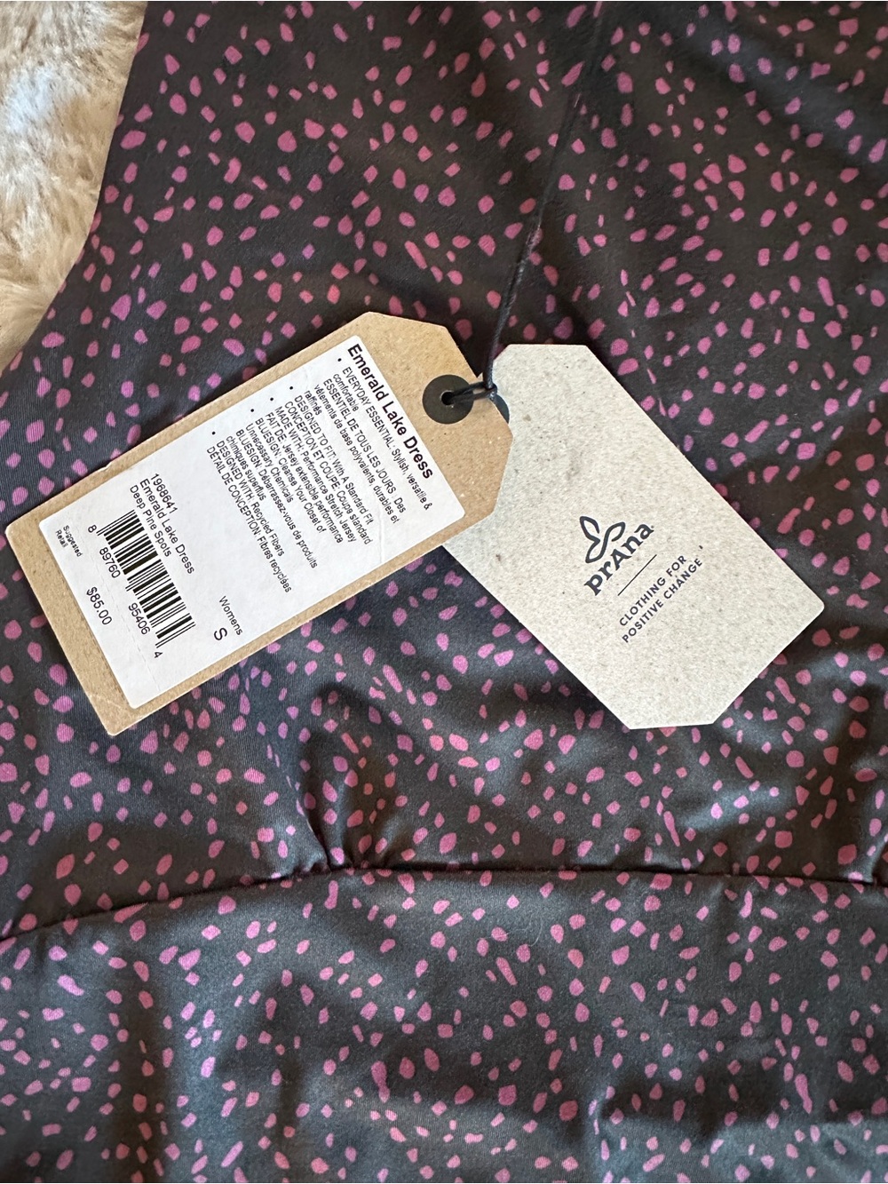 Prana Black Midi Dress with Pink Dot Print - Picture 4 of 4